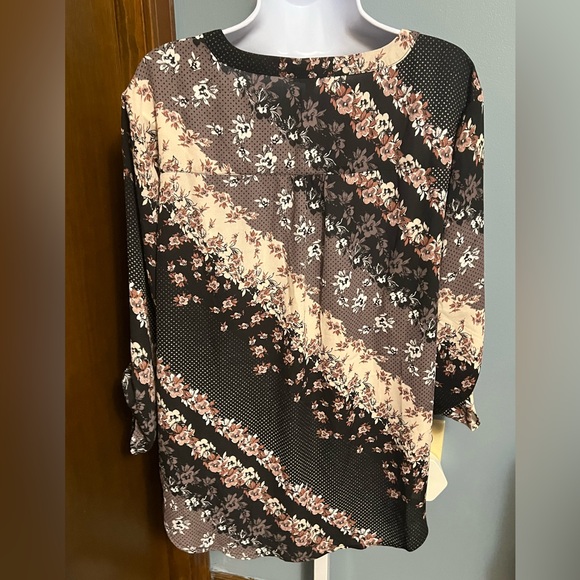 Maurice Floral Print Women's Black and Brown Blouse Preloved XL - Picture 4 of 4